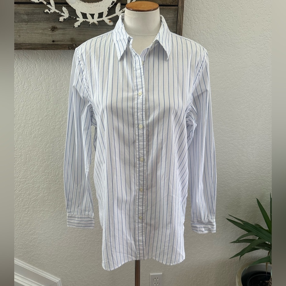 Lauren Ralph Lauren White Dress Shirt with Blue‎ Pinstripes size 12